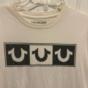 True Religion Cream Tee with Black Embellishments